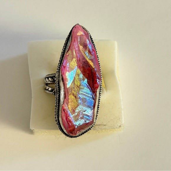New Artesian Angel Aura Quartz Statement Ring 925 Sterling Silver (Stamped) - Picture 5 of 16